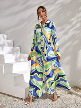 Allover Print Belted Shirt Dress